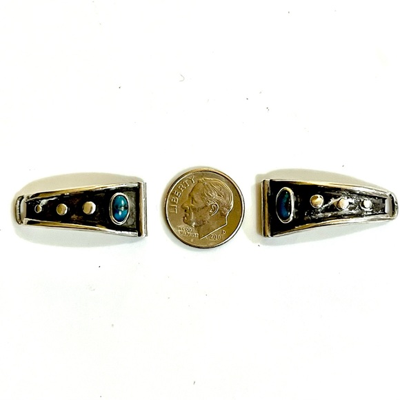 Signed, Zuni/ Navajo Vintage Old Pawn Bisbee Turquoise Sterling Slvr Watch Tips - Picture 2 of 5